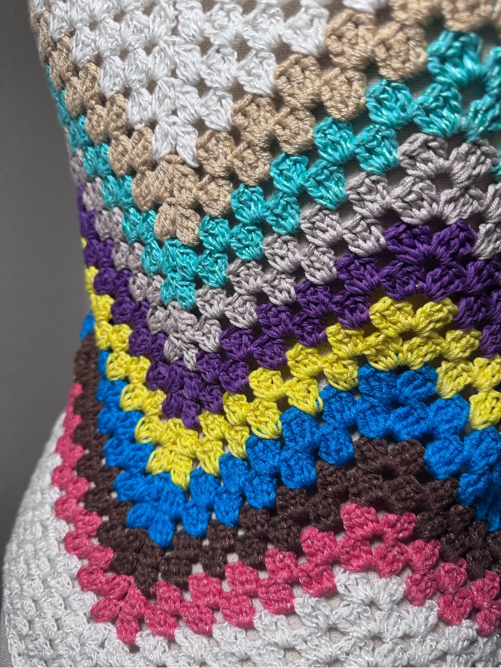 White Crochet V-Neck Tank Top with Multicolor Chevron Stripes - Picture 5 of 7